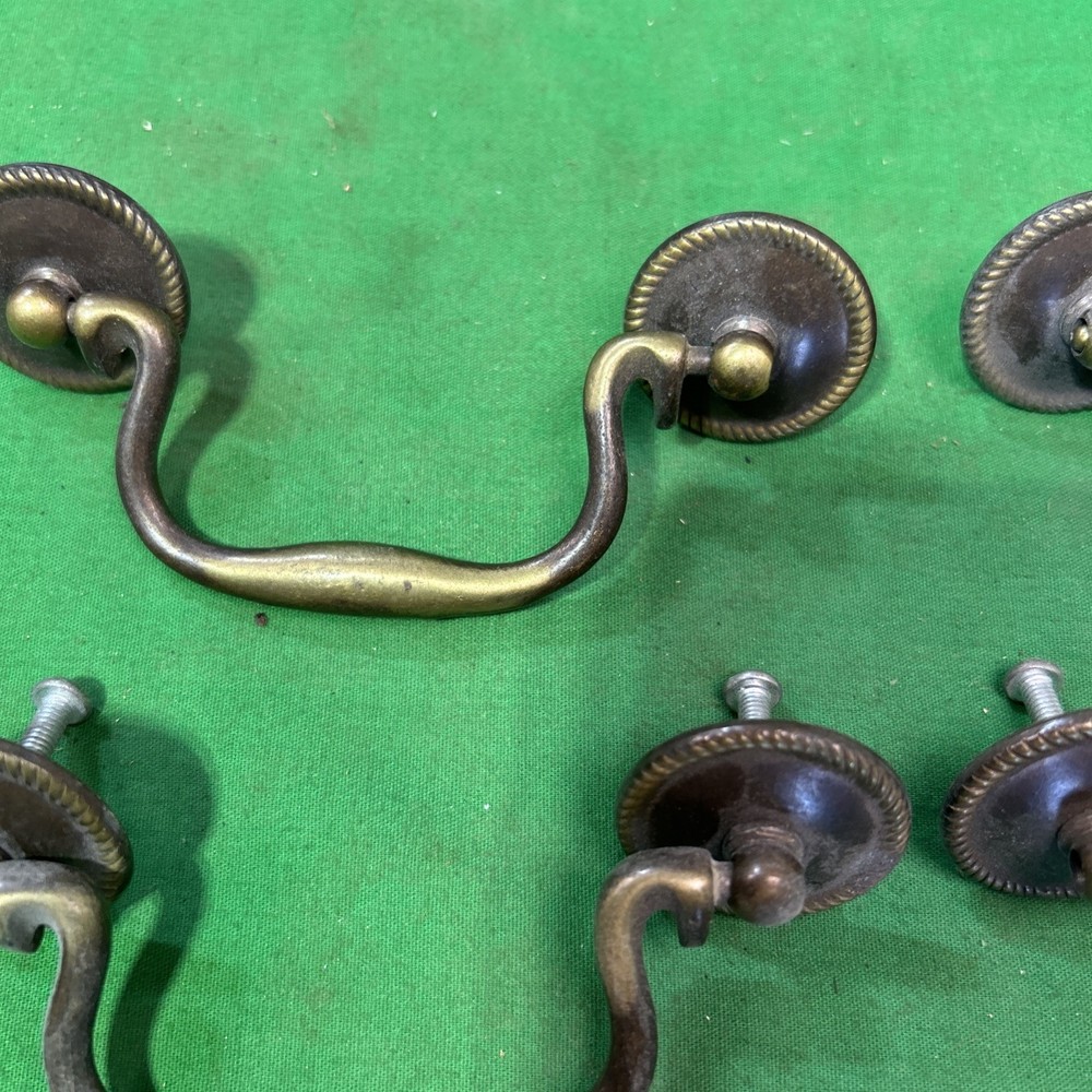 Four Vintage Brass Drop Bail Pull Handle Drawer