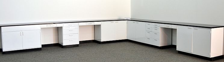 32' Laboratory L Design Cabinet / Casework / w/ Countertops / E1-500