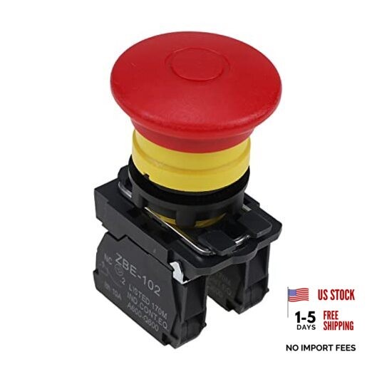 Emergency Stop Switch 122514GT, Push Button, Hinge Lever, ON-OFF, Red,