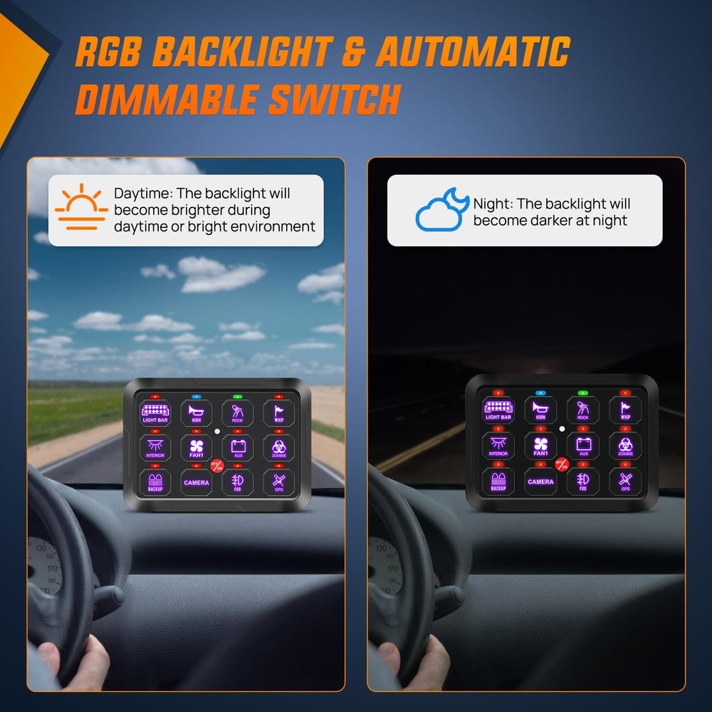 Nilight Switch Panel 12V 24V 12 Gang Universal Circuit Control Relay System