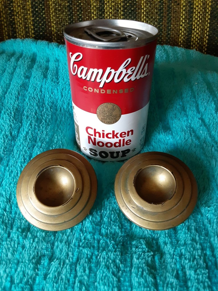 2 Vintage 60's Round Deco Faux Spun Brass Plastic Cabinet Knobs Pulls