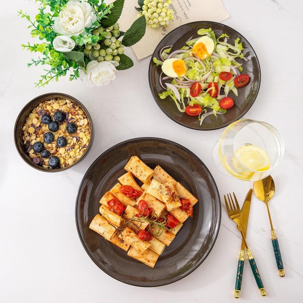 Ceramic Dinnerware Sets for 6,Stoneware Plates and Bowls Sets,Handmade Reacti...