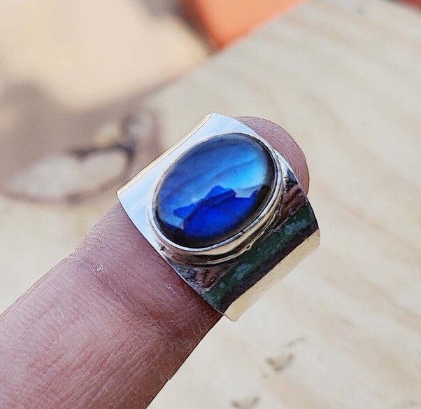 Solid 925 Sterling Silver Natural Labradorite Oval Gemstone Handmade Boho Ring