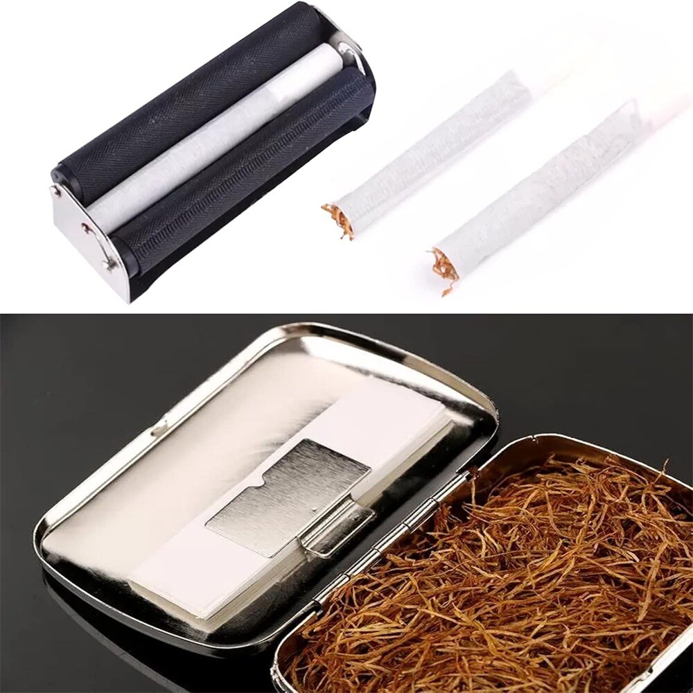 70mm Manual Cigarette Roller Metal Cigarette Rolling Machine with Lid Durable