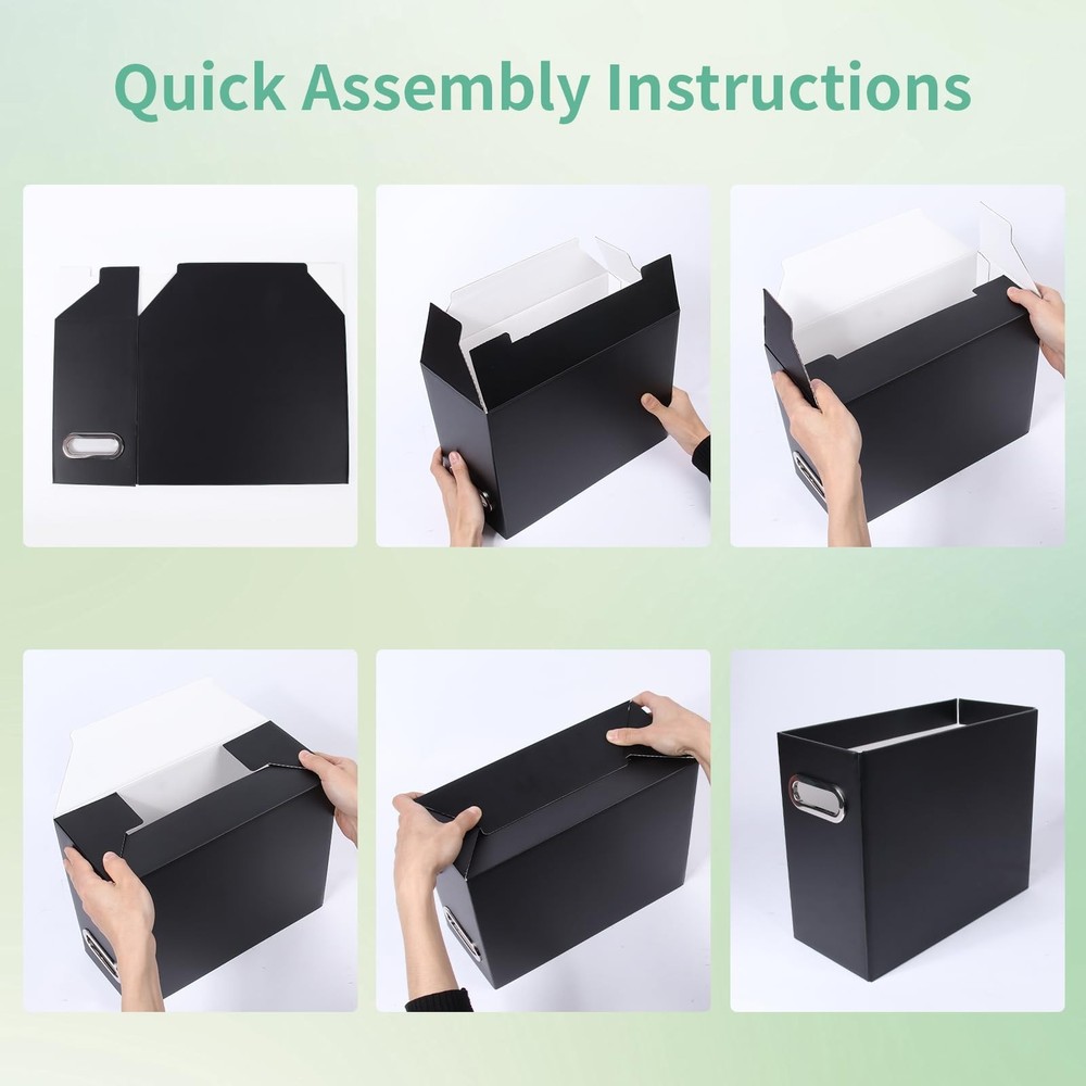 Collapsible File Organizer Box with Handle, Home Office Storage Black 2 Packs
