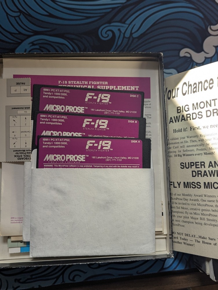 F-19 Stealth Fighter Micro Prose Simulation IBM Tandy PC 1988 5.25" | COMPLETE