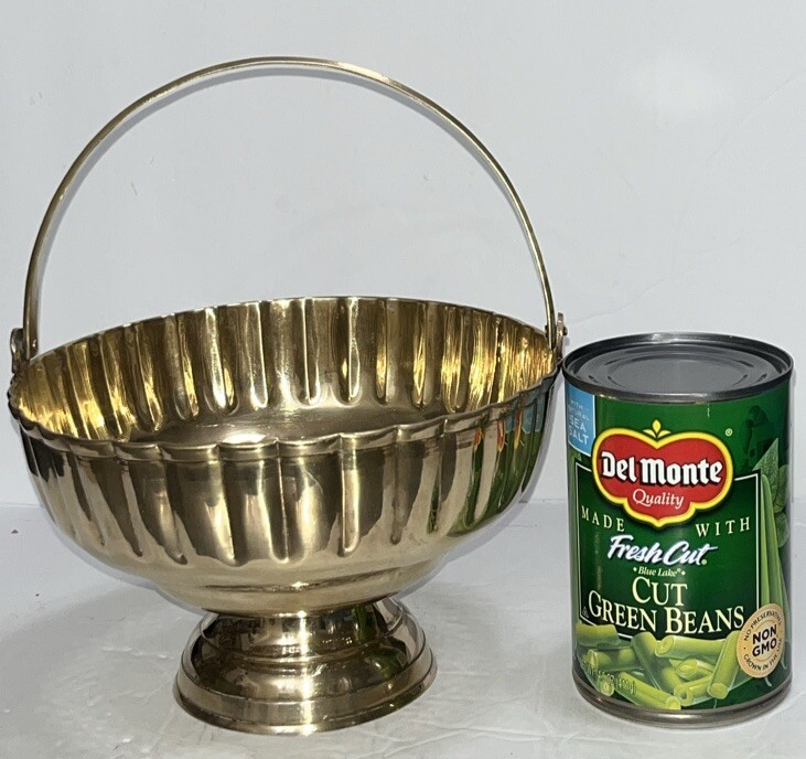 Brass Basket W/Handle Pedestal Reticulated 7” Diameter X 4.5” Solid Brass