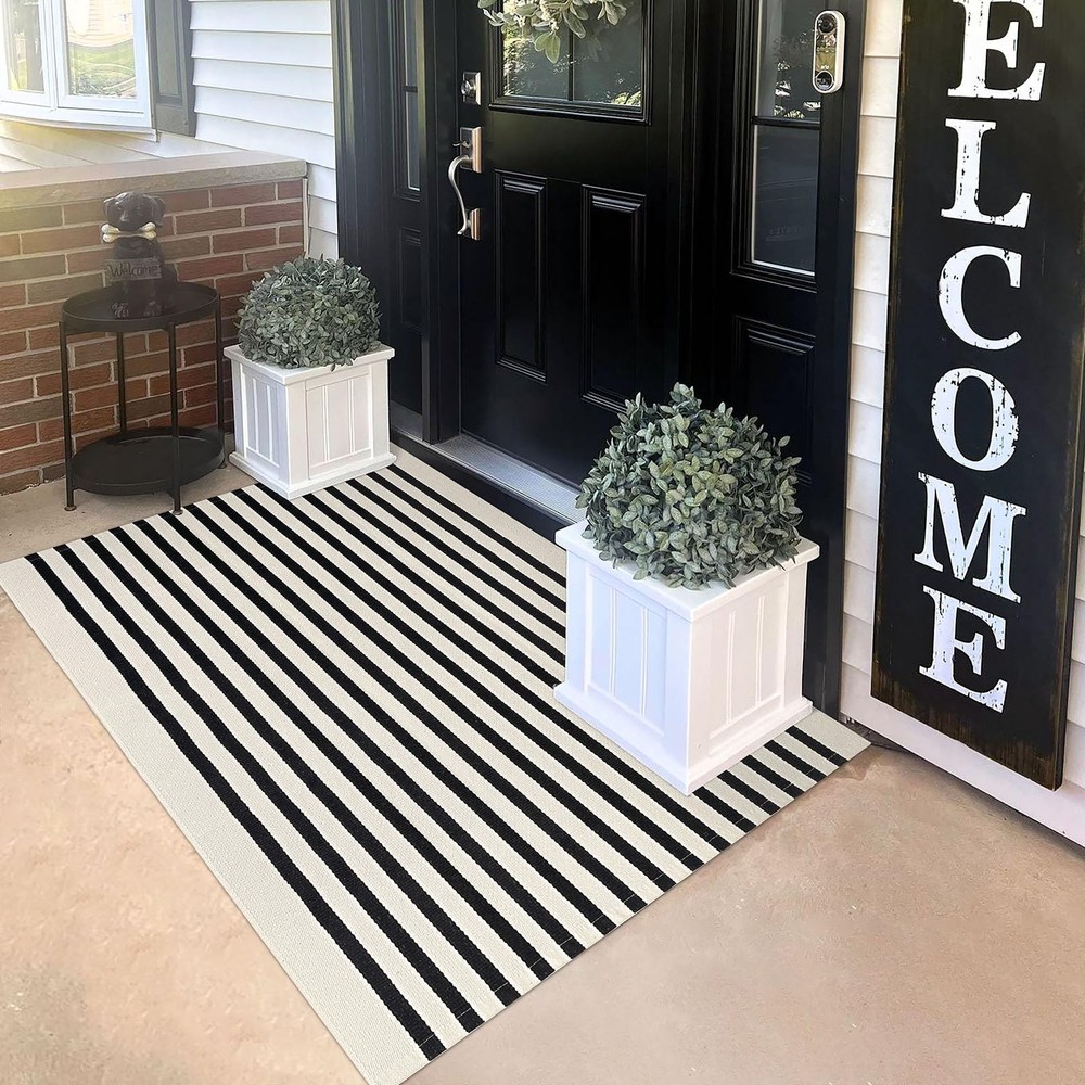 KILOCOCO Beige Striped 3' x 5' (Rectangular), Light and Black Stripe