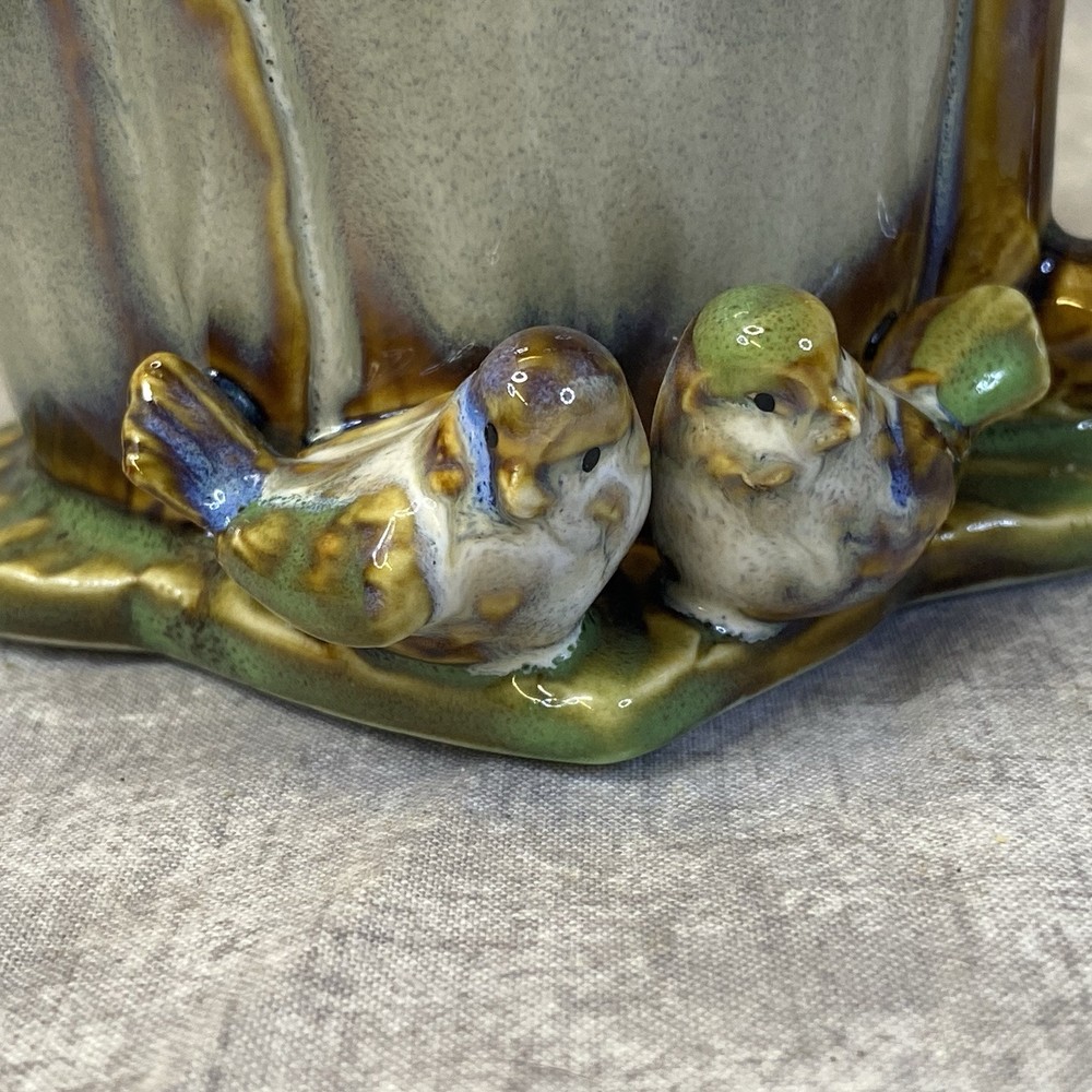 Ceramic Flower Shape Cup Planter With Birds Multicolor Cabbage Leaf