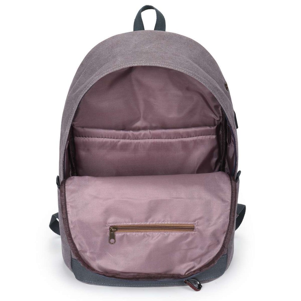 Canvas Laptop Backpack, Waterproof School Backpack With USB Charging College