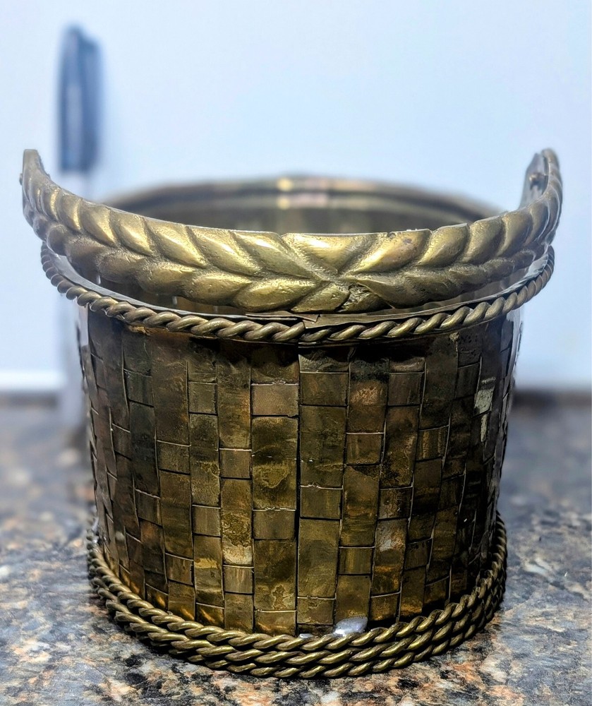 Vintage Oval-Shaped Brass Woven Basket