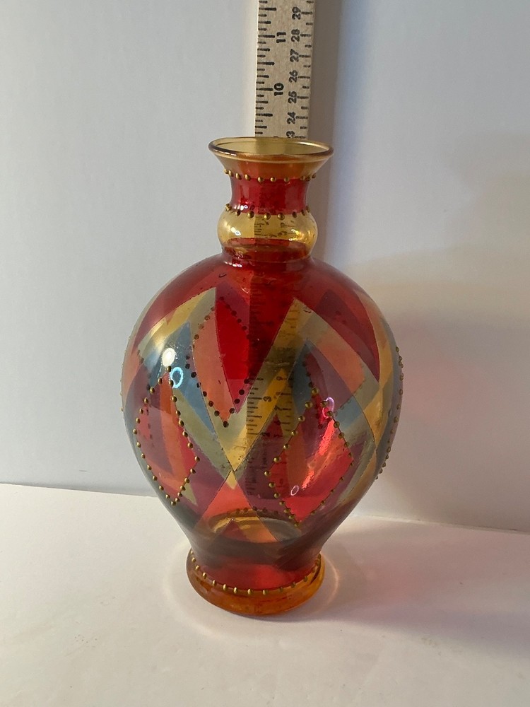 Multicolored diamond pattern vase 9”