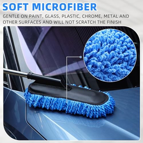 Pack Microfiber Car Duster Exterior Scratch Free with Extendable Handle 2 Blue