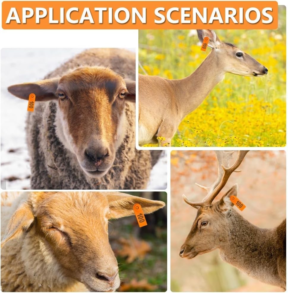 Livestock Identification Ear Tags - 100 Pack with Applicator for Easy Tagging