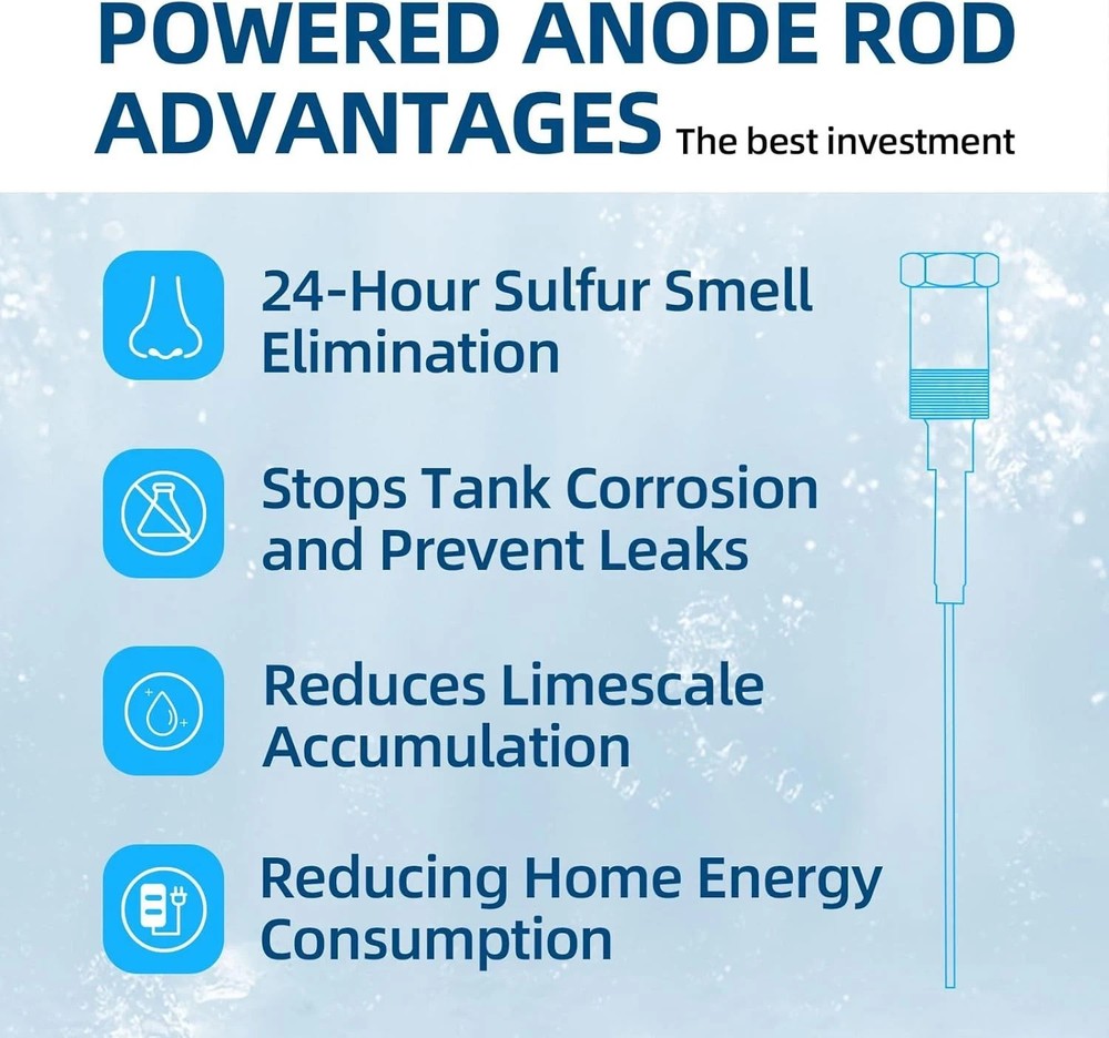 Powered Anode Rod for Water Heater Titanium 40-120 Gallon Corrosion Rust