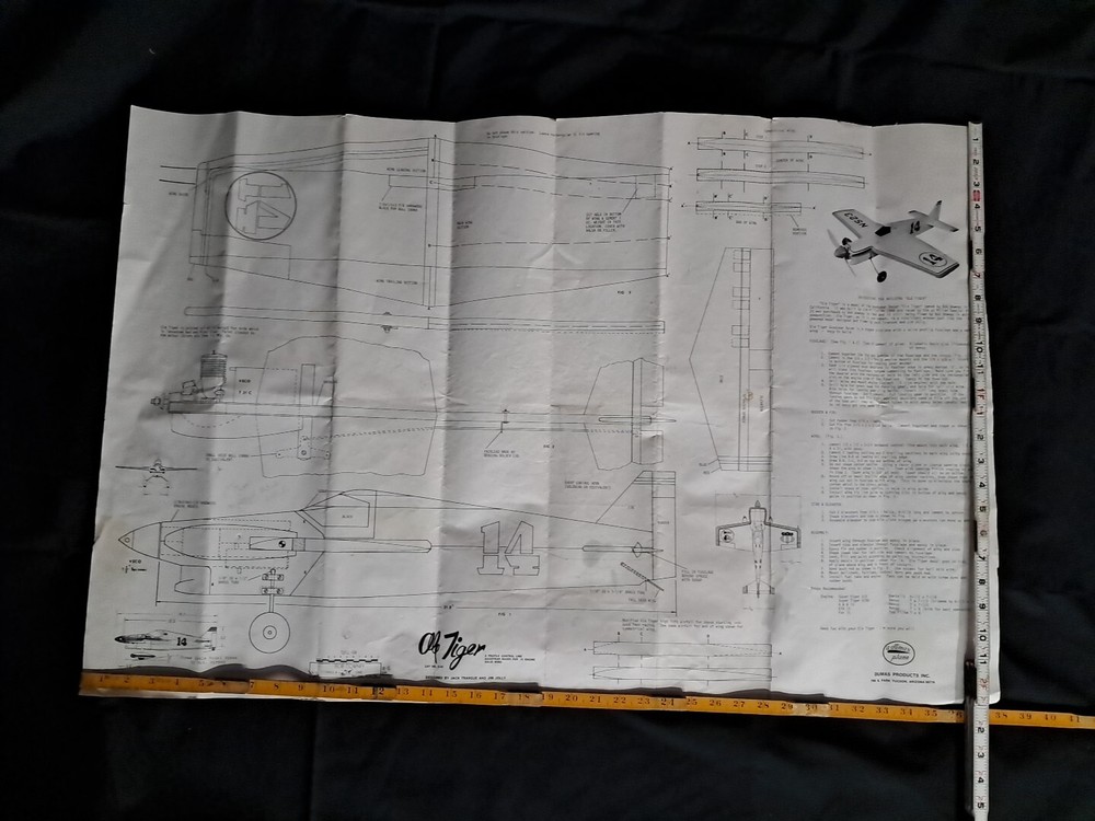Model Airplane Large Printed Plan RC Scale Plane Drawing Wingspan ~14" P3