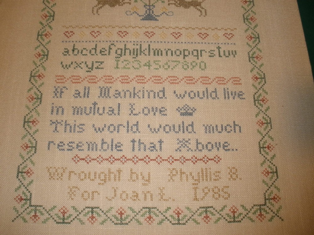 Finished Cross Stitch Piece 13.5"x18" Sampler 1985 EUC