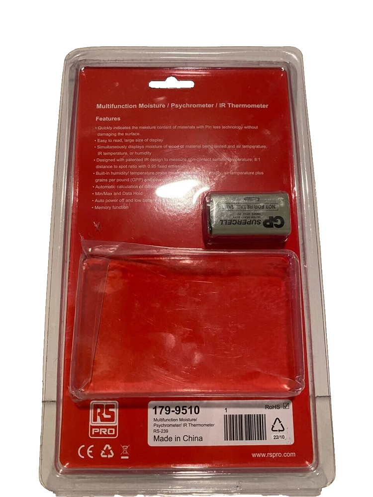 RS Pro RS-239 Multifunction Moisture Psychrometer Missing Cable Red