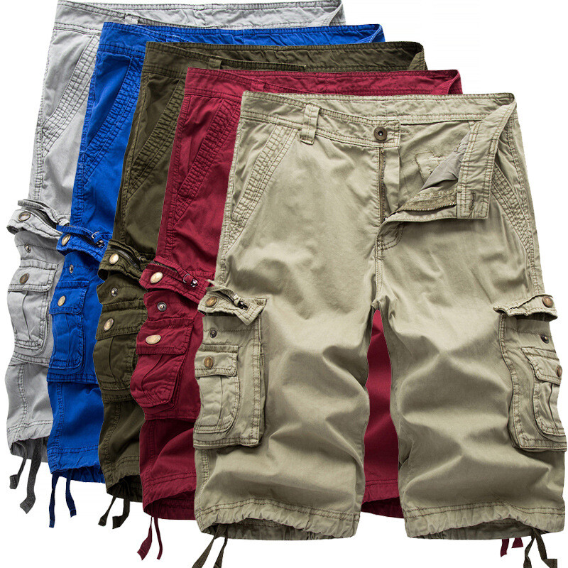 Mens Casual Solid Cargo Shorts Multi Pockets Washed Lounge Size 30-40
