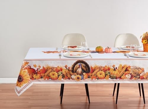 Thanksgiving Tablecloth, (70 x 70" x 120" (Rectangular) Fall Harvest Turkey