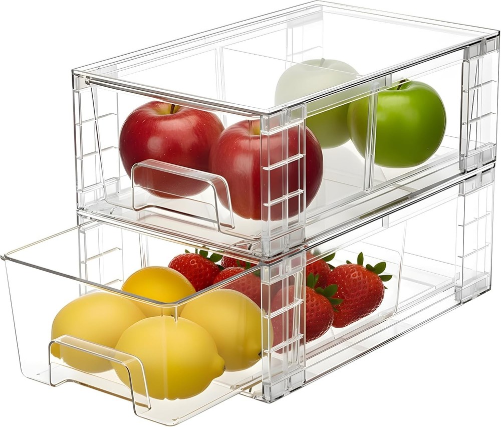 2 Pack Stackable Storage Drawers,Plastic Organizers Bins Drawers Storage W/