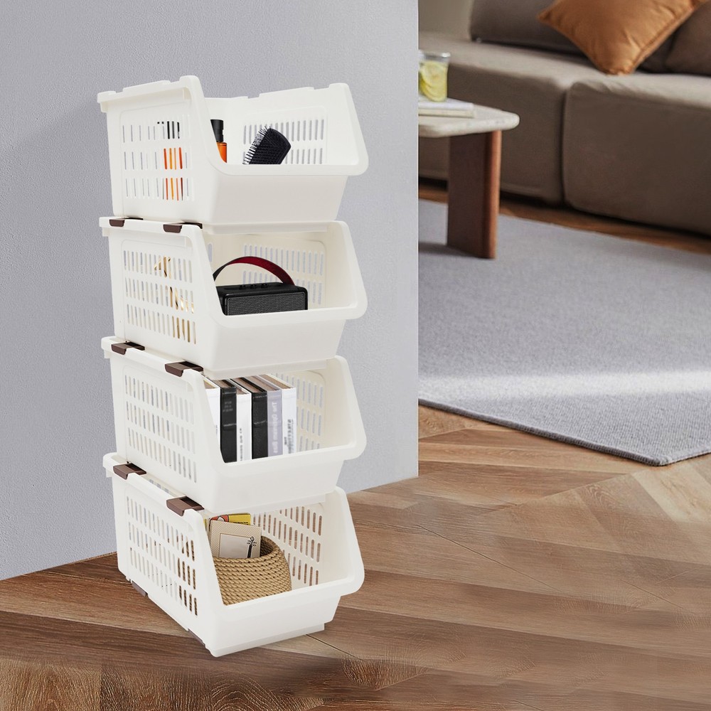 4PCS Stacking Storage Baskets Stackable Organizer Baskets Modern Storage Bins PP