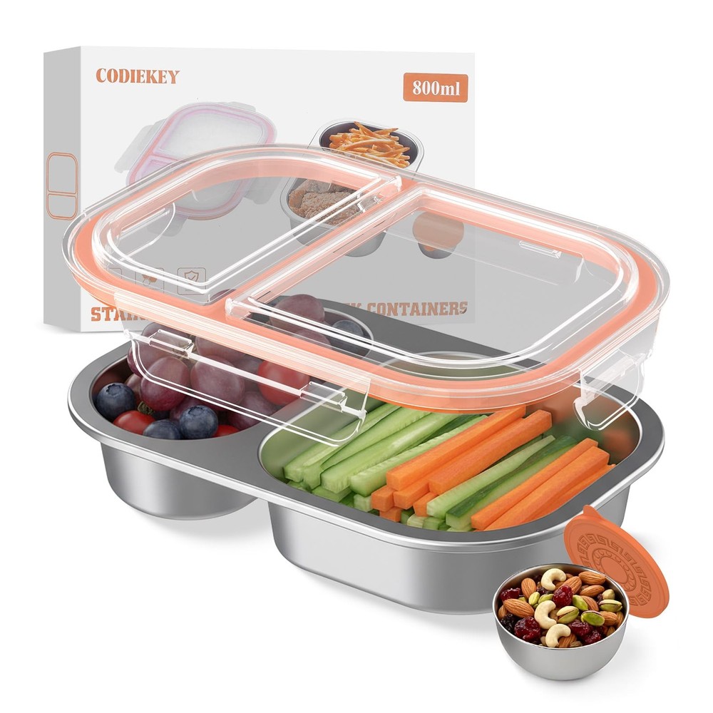 CODIEKEY Snackle Box Container,Dishwasher,Reusable Snack 1 pack, White&Orange