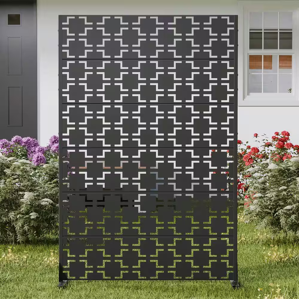 72 In. X 47 In. Black Privacy Screen Galvanized Freestanding Panel