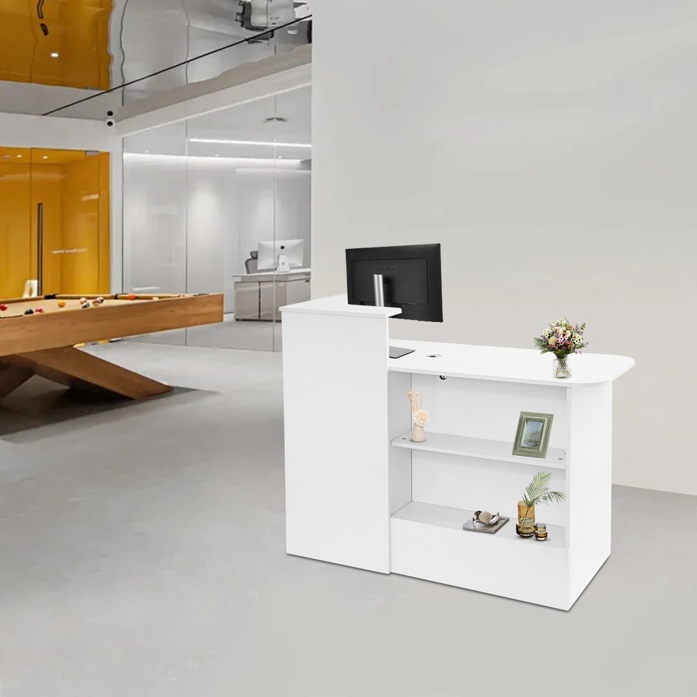 2 Lights Rectangular Reception Counter Modern Reception Desk w/ Lockable Drawer