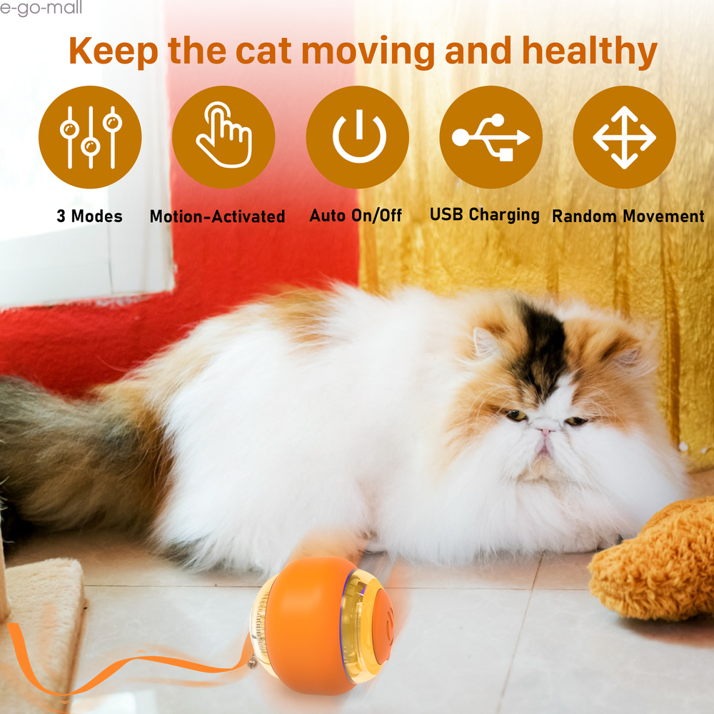 Automatic Moving Interactive Cat Ball Toy Pets Teaser USB Rechargeable Chaser