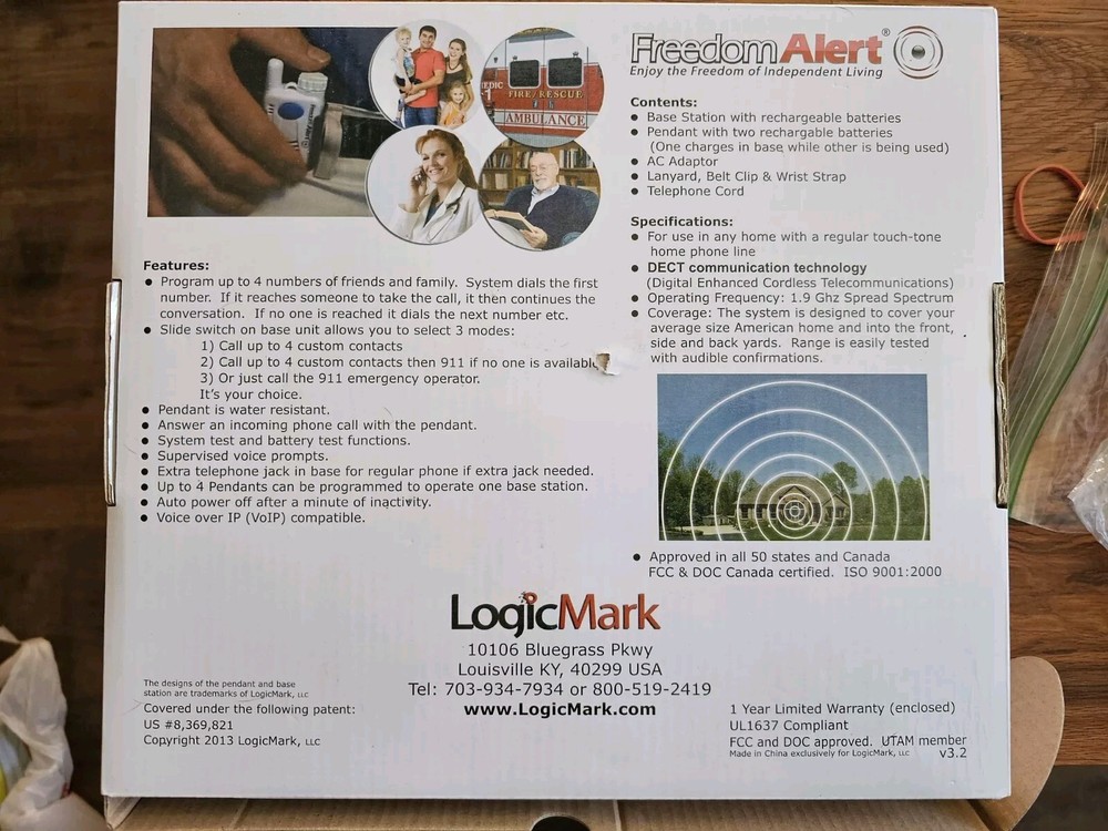 LogicMark 35911 Freedom Alert Wireless Emergency System DECT Technology COMPLETE