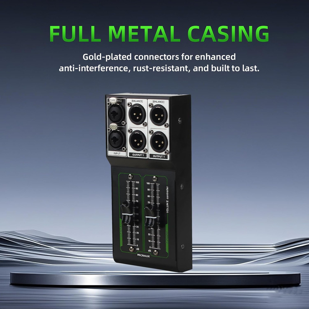 Passive Monitor Volume Controller, XLR 2 Input 2 Output Stereo Studio Controller