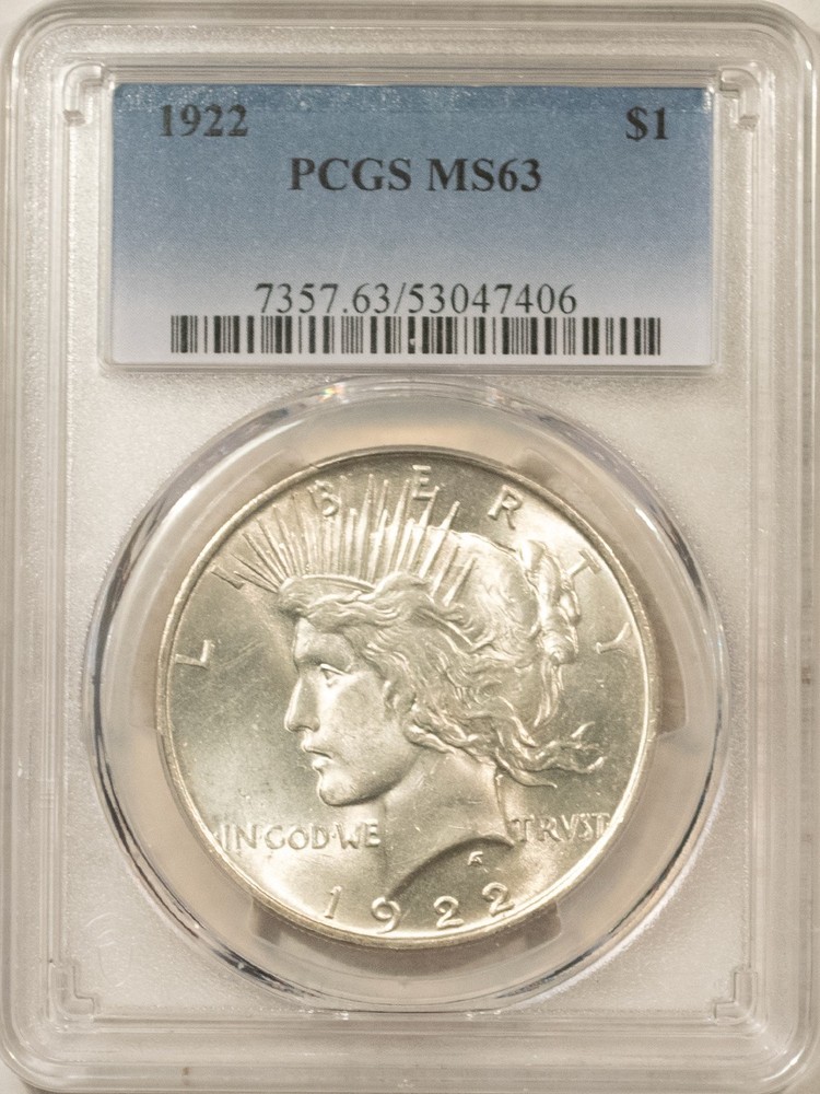 1922 PEACE DOLLAR, PCGS MS-63-SATINY WHITE!