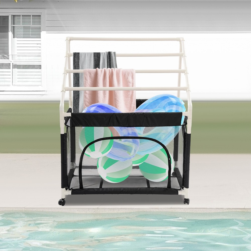 Rolling Pool Noodle Storage Organizer Bin with Mesh