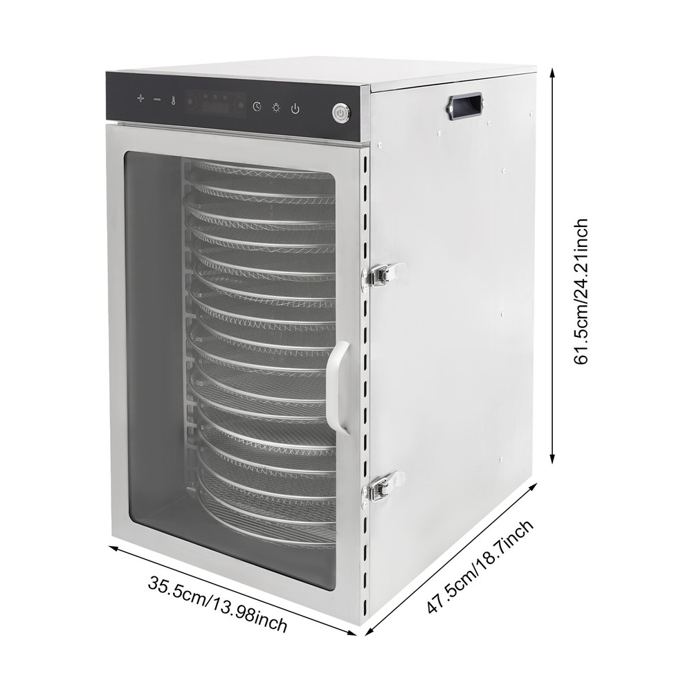 Silver Food Dehydrator 16 Trays Rectangular 110V 30-90°C for Countertop