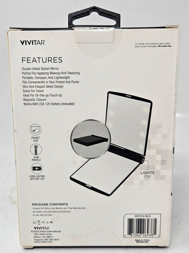 Compact LED Mirror, Travel Portable, Slim Design