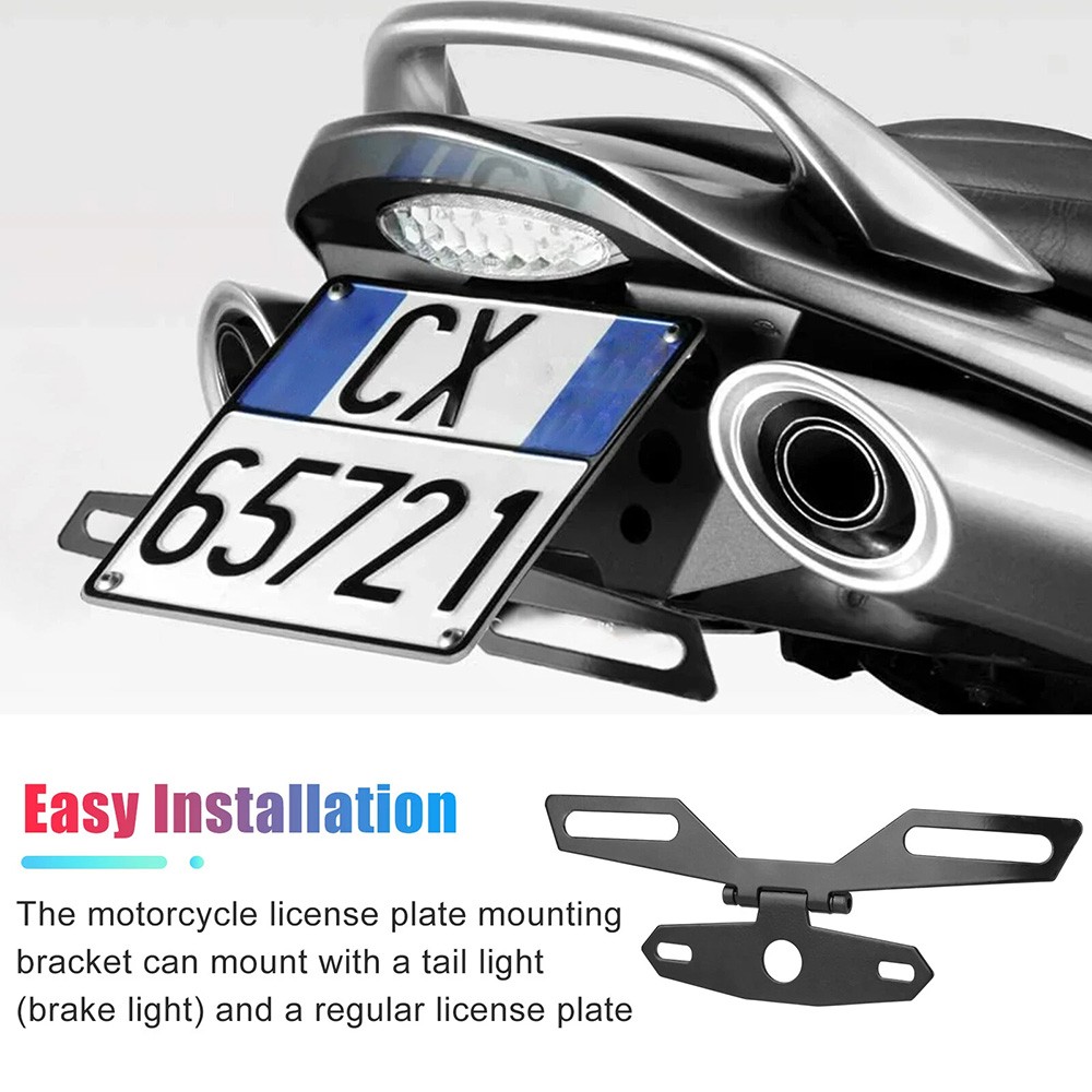 Motorcycle License Plate Holder, Folding, Adjustable Tail Light Bracket