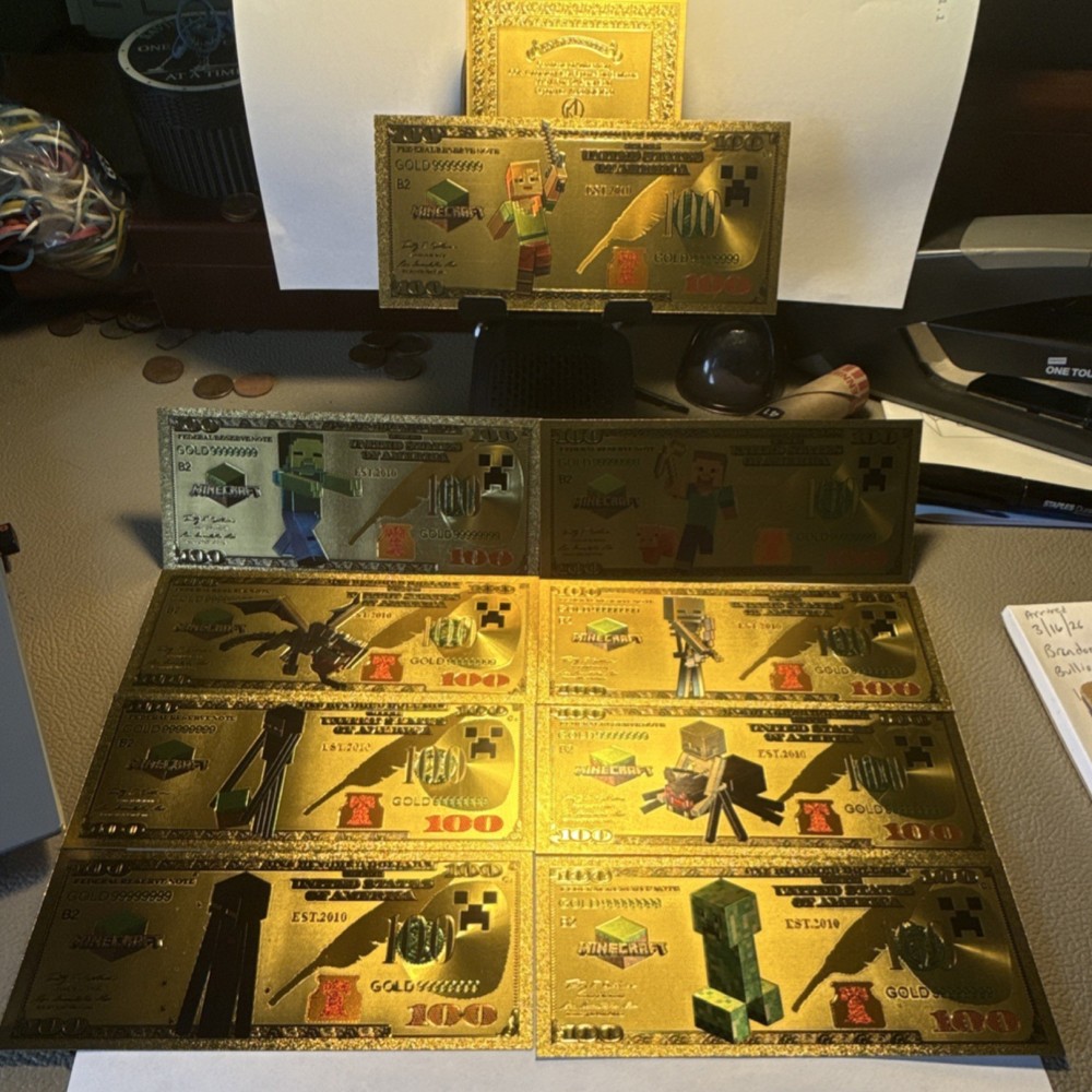 Minecraft 24K Gold $100 Commemorative Novelty Note Uncirculated