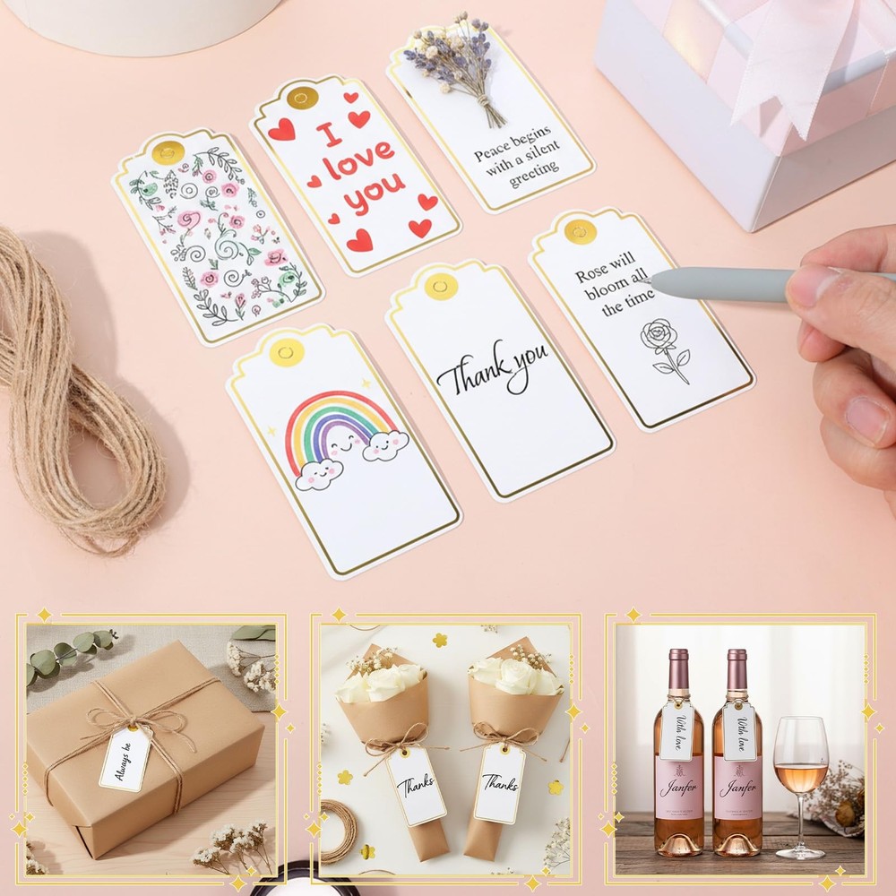 50 PCS Gift Tags with String Attached, Blank Hanging Gift Tags for Presents, ...