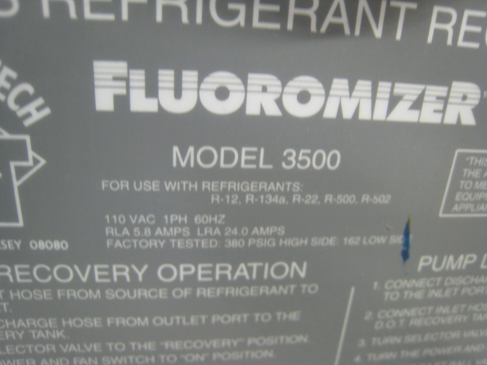 Fluoromizer Oil Less Refrigerant Recovery system 3500