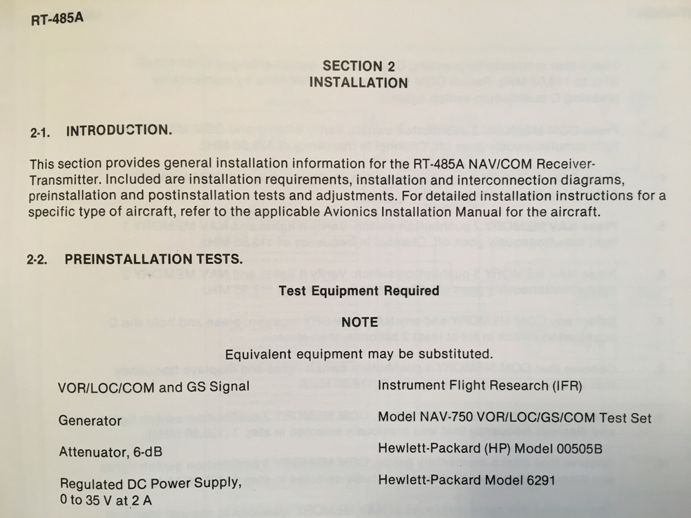 Cessna ARC RT-485A NavCom Install manual