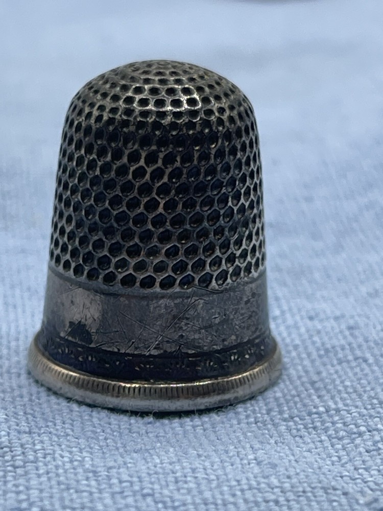 Antique Thimble Set Silver Engraved Initials # 1 S.A. & # 6 A.L.E