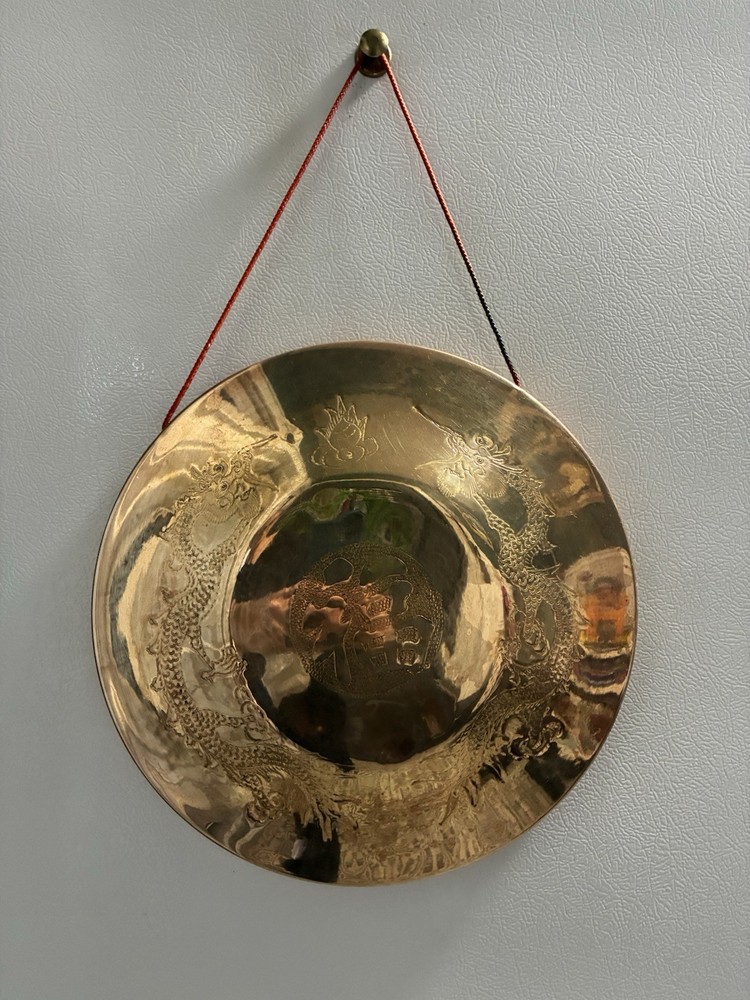 Vintage Brass Gong Dragons 12” Wall Decor