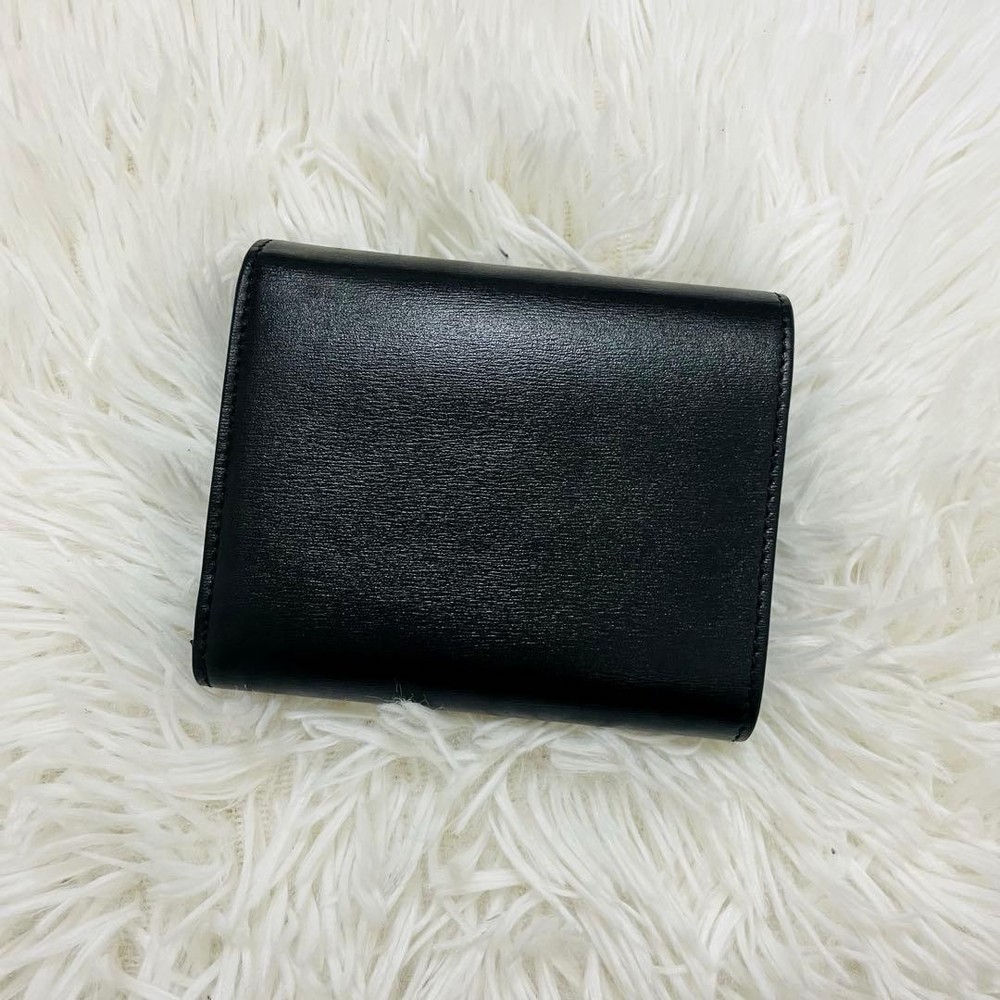 Celine Triomphe Leather Compact Wallet Black Gold