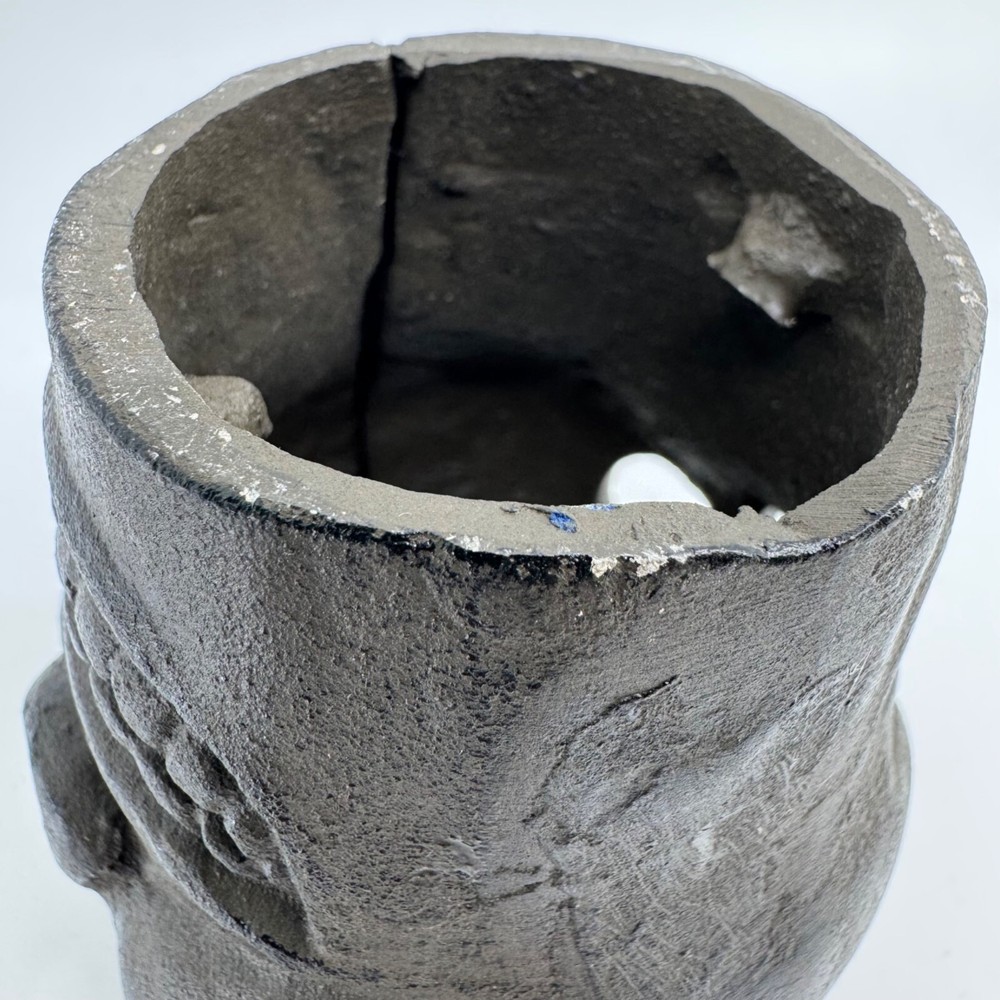Cast Iron Skull-Shaped Bottomless Mug Thingy With Handle Both Ends And Eyes Open