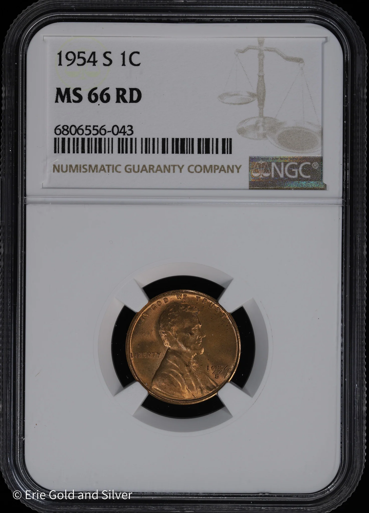 1954 S Lincoln Wheat Cent 1C PCGS MS 66 Red