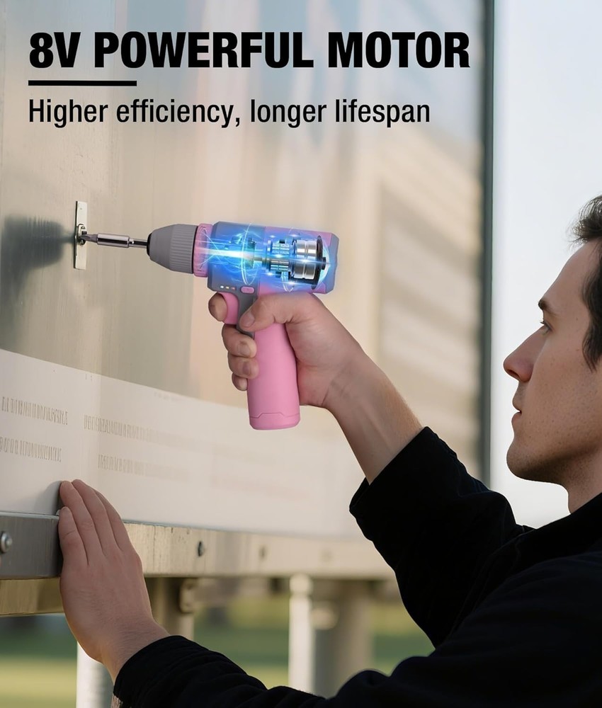Versatile and Chic 8V Pink Cordless Drill with USB-C Charging & Variable Speed