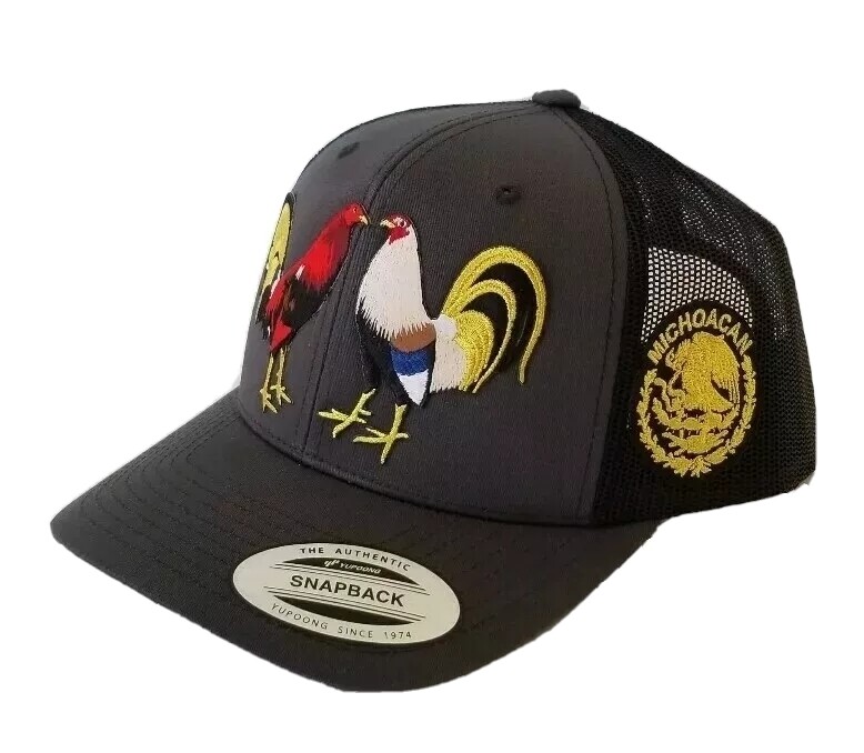 MEXICO MICHOACAN 2 GALLOS HAT MESH DARKGREY BLACK SNAP BACK NEW 2LOGOS