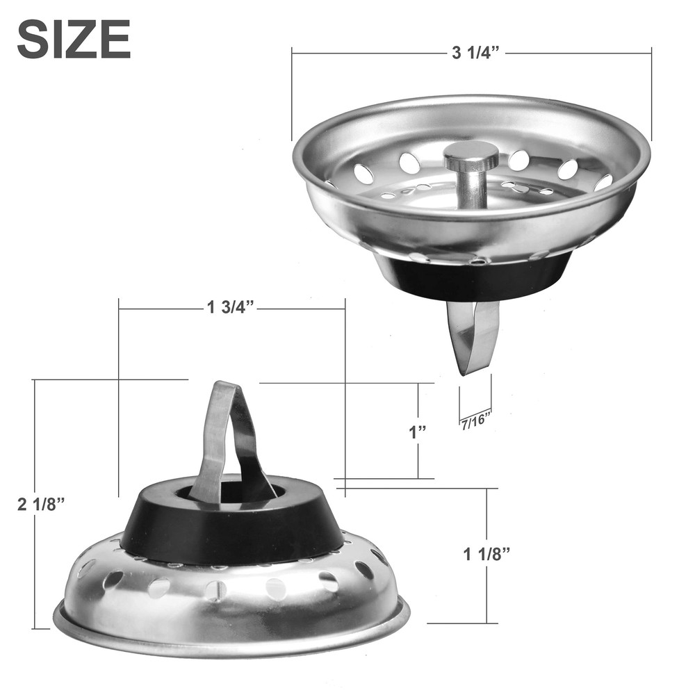 2 Pack - Kitchen Sink Strainer and Stopper Combo Basket Spring Clip Replacement
