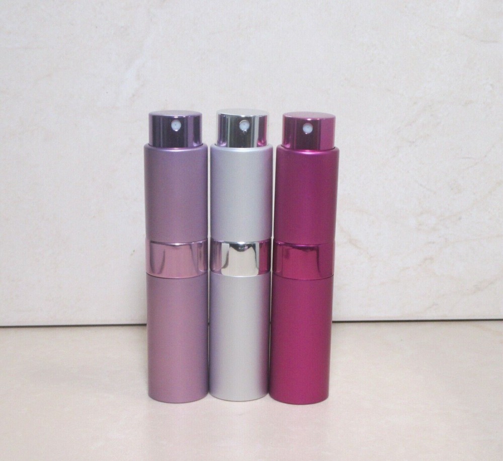 EMPTY PORTABLE PINK, SILVER & PURPLE ATOMIZER CASE REFILL ~ 3 PC LOT ~ NWOB